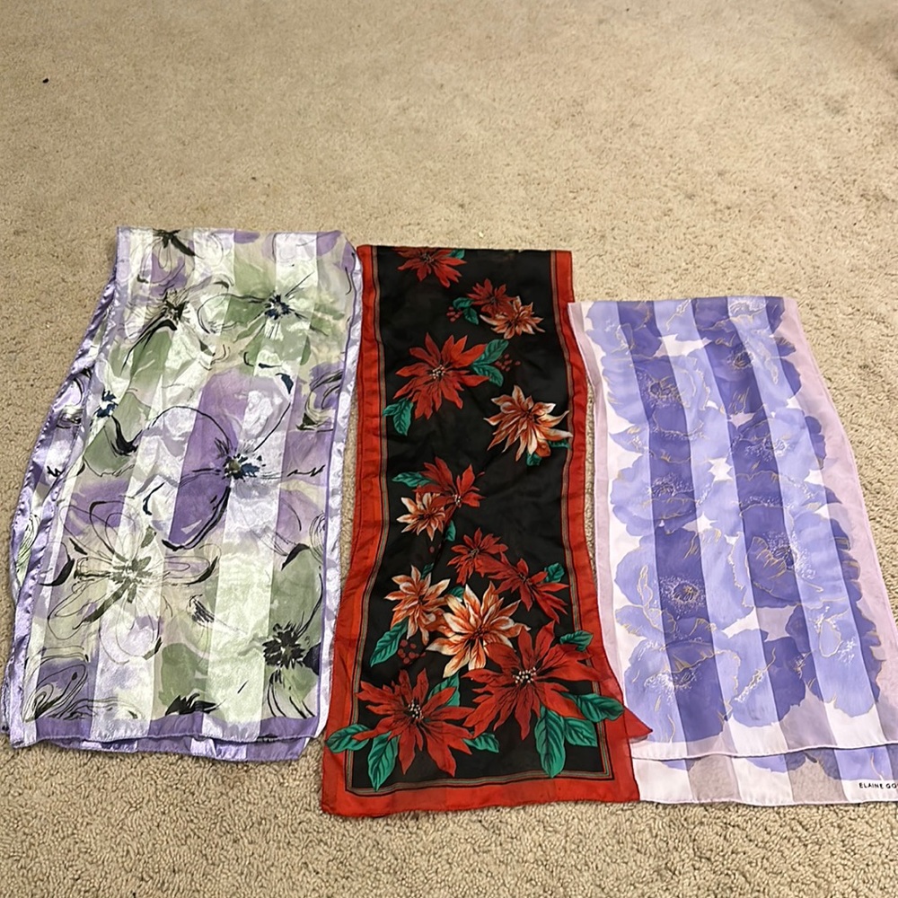 Lot of 3 Beautiful Flower Scarves